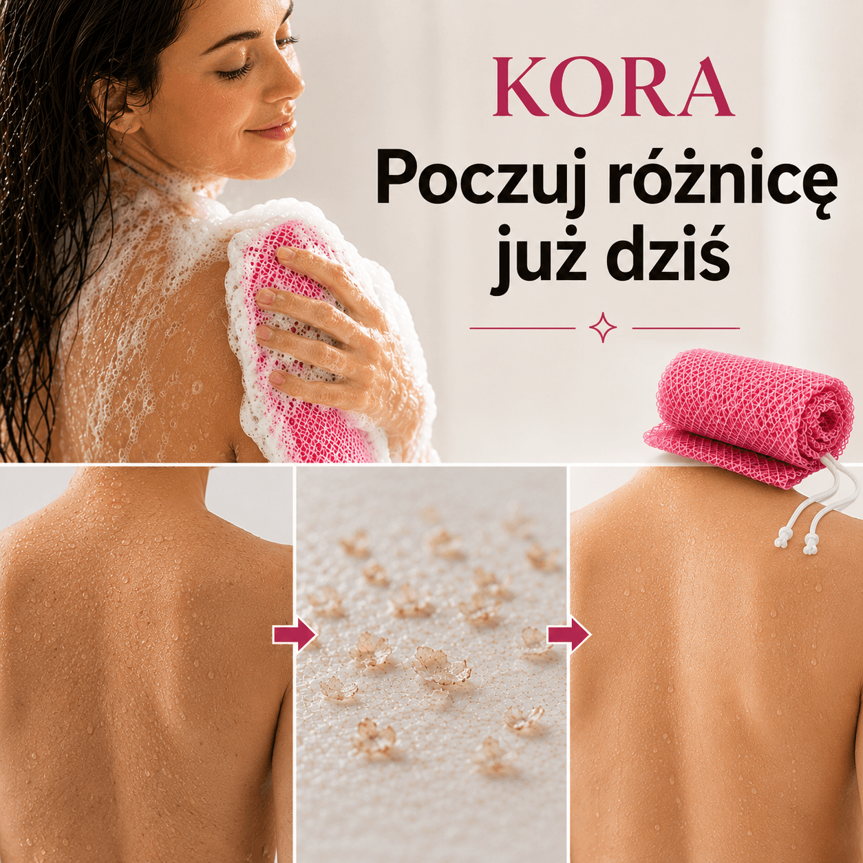 KORA - Siatka do Naturalnego Oczyszczania Ciała i Pleców 114x13cm (1+1 Gratis)